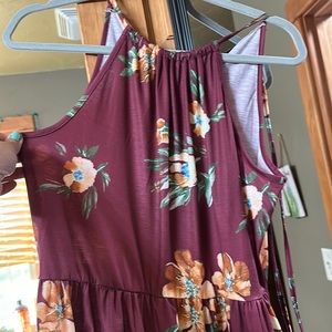 Red floral print maxi dress with slit and halter top